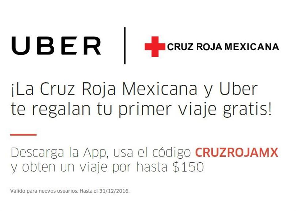 ¡Cruz Roja Mexicana y Uber te regalan tu primer viaje gratis!